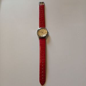 Geneva Women's Swirl Design Roman Numeral Dial Red Faux Leather Band Watch WR